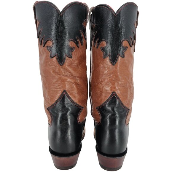 Vintage Justin Cowgirl Womens 7B Black Brown Cowboy Boots Western Square Toe - Picture 8 of 16